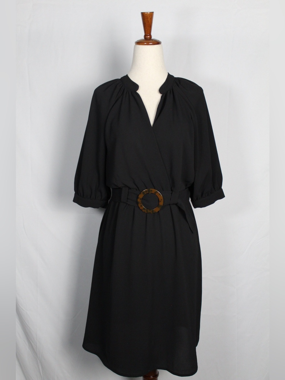 Monteau Black Midi Wrap Dress with Tortoiseshell Buckle